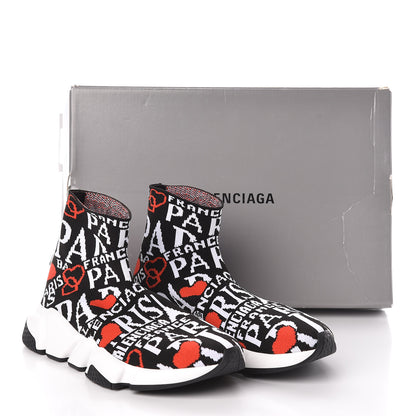 Balenciaga Neoprene Knit Bonjour Paris Womens Speed Sneakers 36 Black White Red 8 of 8