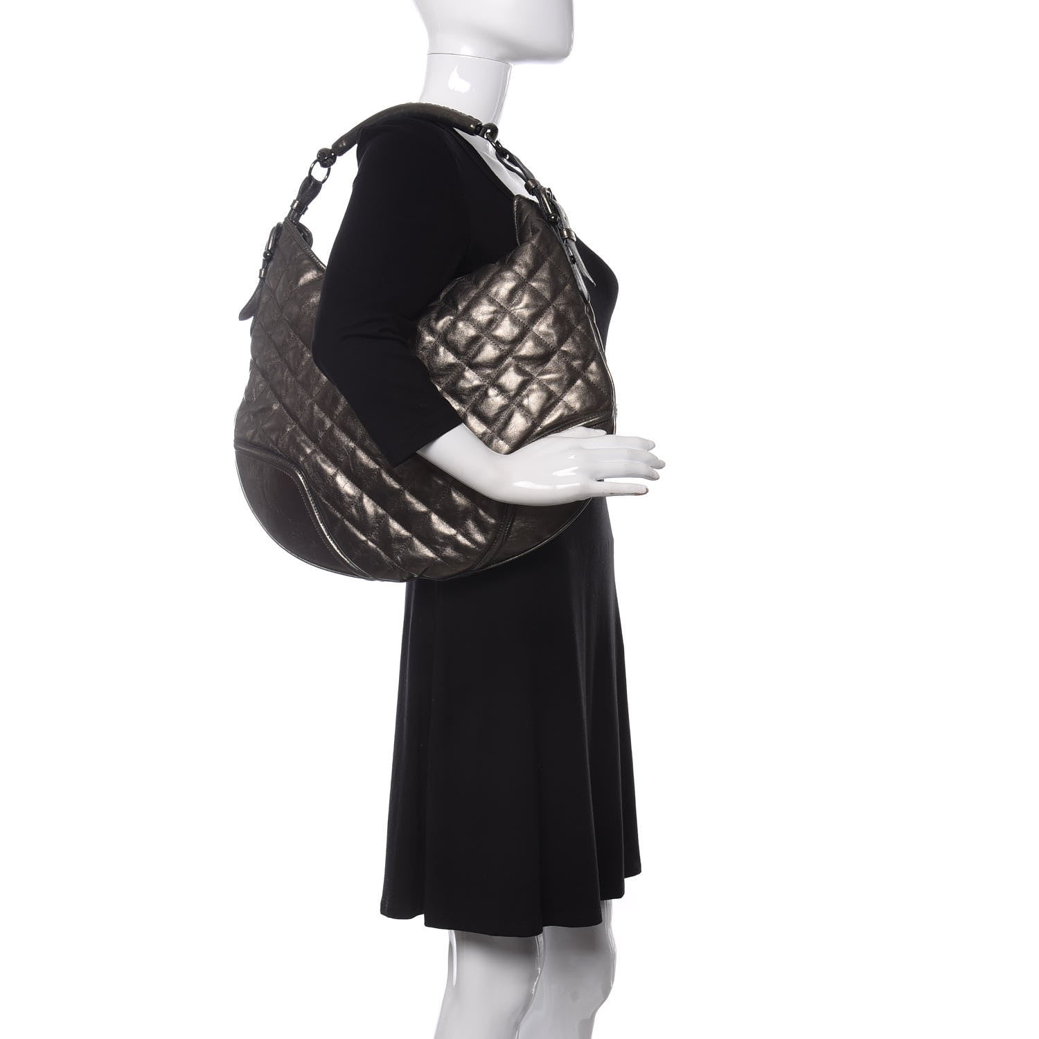 Burberry Metallic Calfskin Quilted Hoxton Hobo Nickel 2 of 9