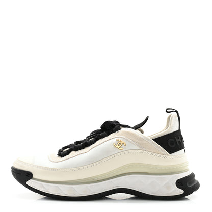 Chanel Velvet Calfskin Mixed Fibers CC Sneakers 39.5 Ivory Black 1 of 12