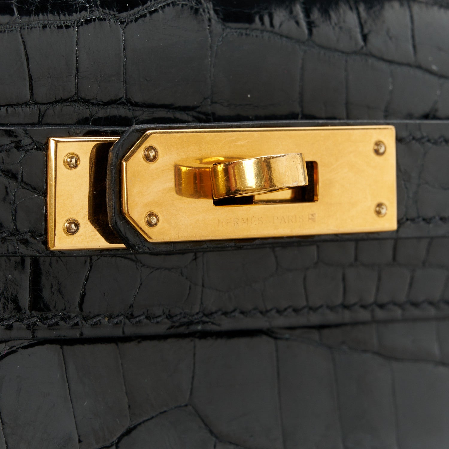 Hermes Shiny Niloticus Crocodile Kelly Cut Pochette Black 8 of 10