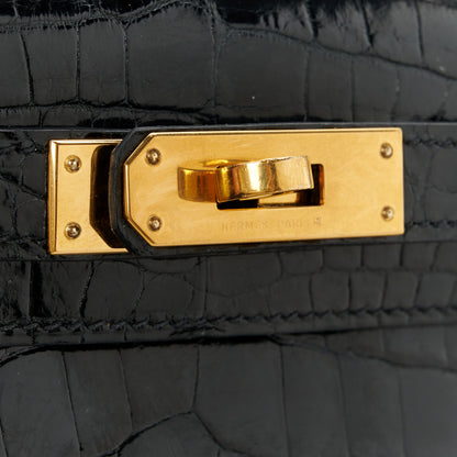 Hermes Shiny Niloticus Crocodile Kelly Cut Pochette Black 8 of 10