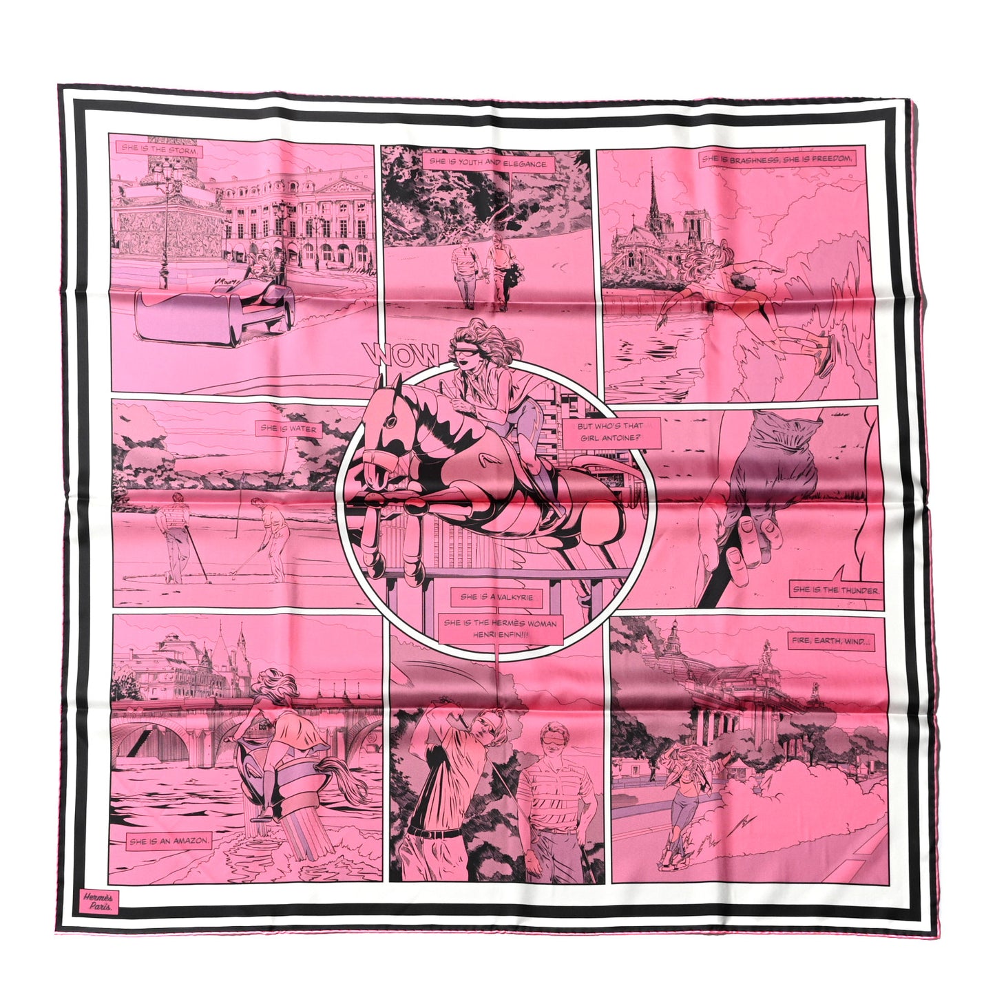 Silk Wow Double Face Scarf 90 Rose Vert Rose Framboise