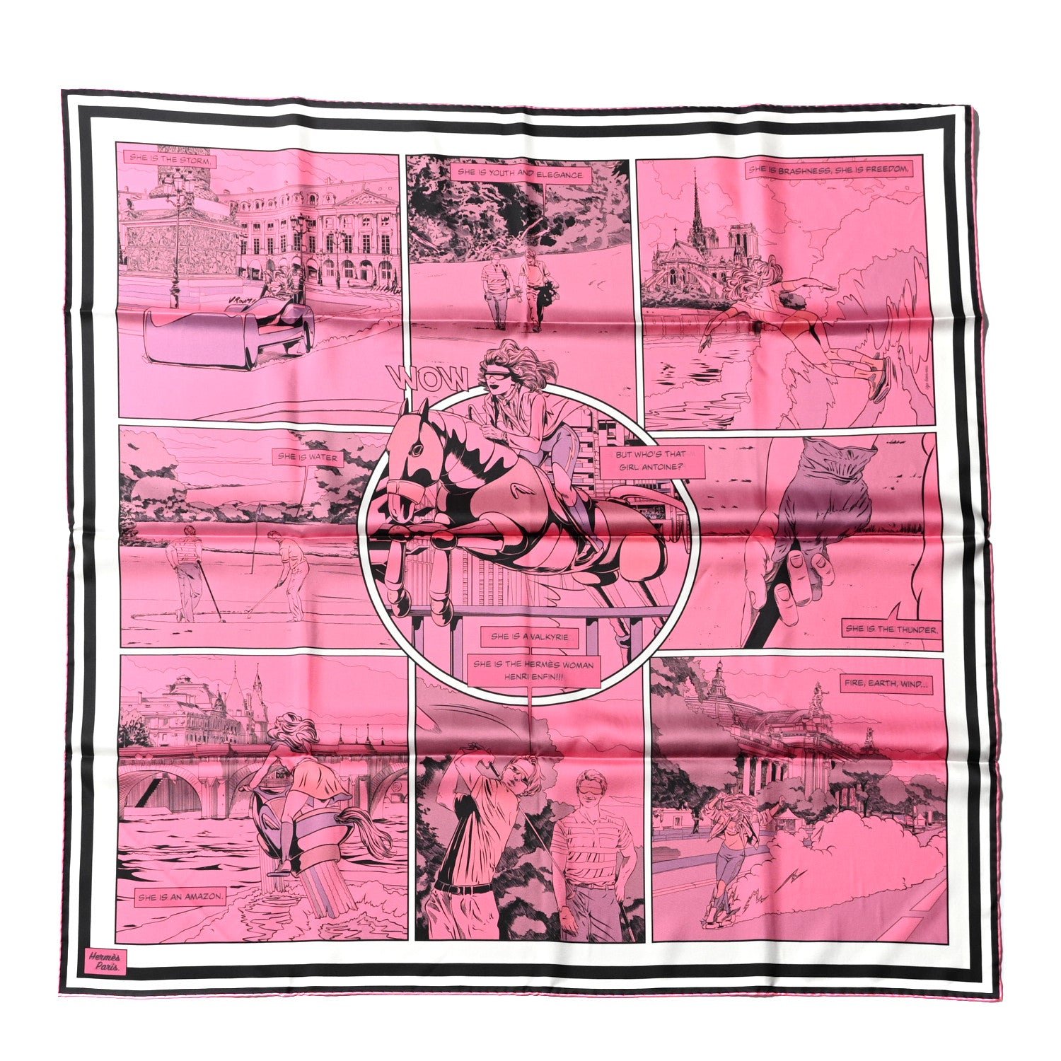 Hermes Silk Wow Double Face Scarf 90 Rose Vert Rose Framboise 2 of 7