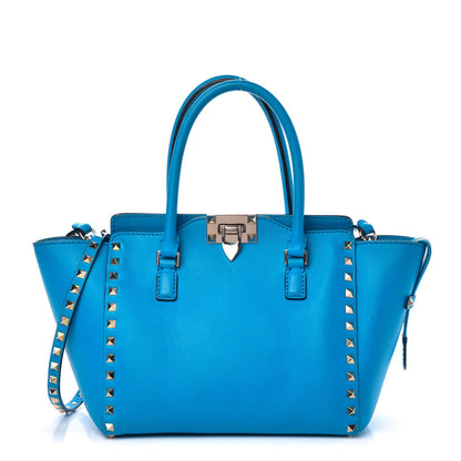 Valentino Garavani Vitello Mini Rockstud Double Handle Tote Blue Fluo 1 of 15