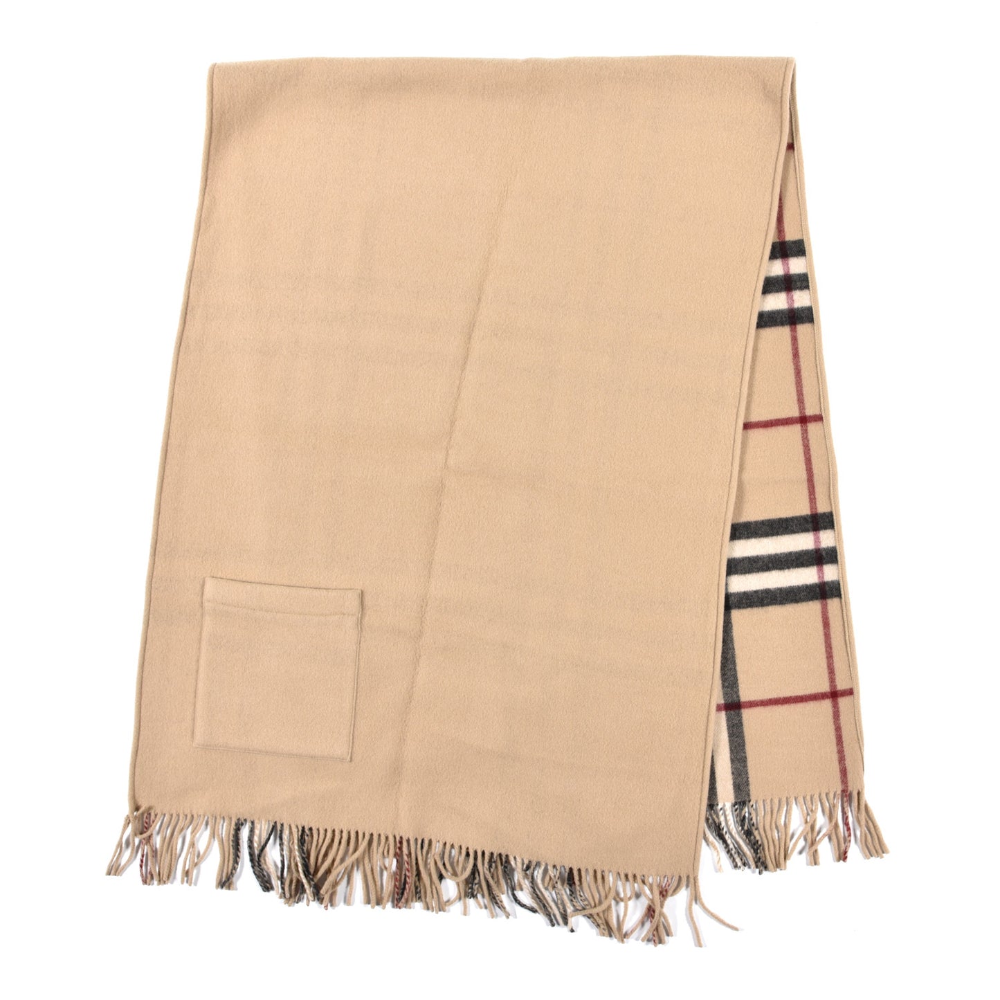 Merino Wool Cashmere Giant Check Helene Pocket Stole Natural