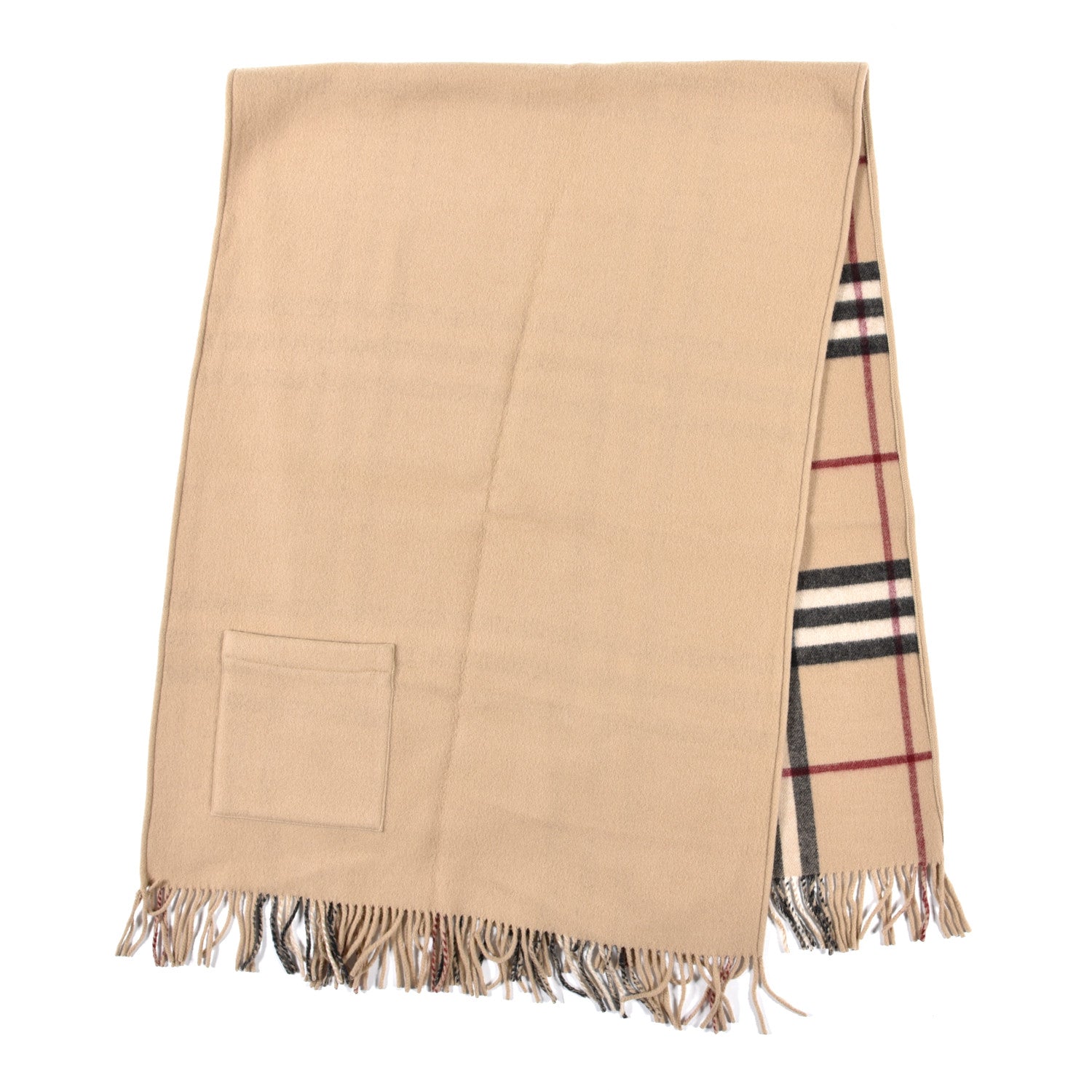 Burberry Merino Wool Cashmere Giant Check Helene Pocket Stole Natural 1 of 5