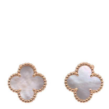Van Cleef & Arpels 18K Yellow Gold Mother of Pearl Vintage Alhambra Earrings 1 of 6