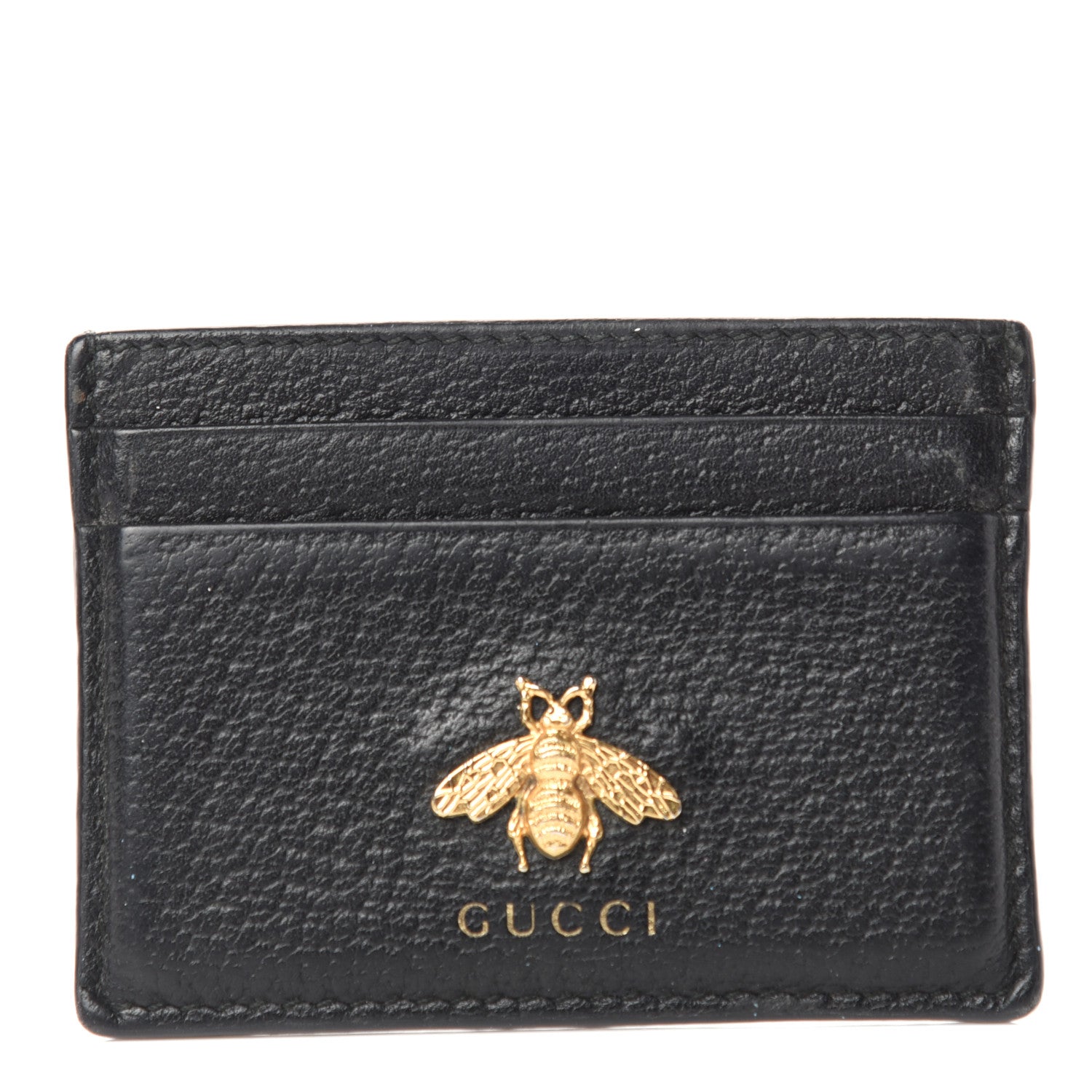Gucci Pebbled Calfskin Animalier Card Holder Black 1 of 5