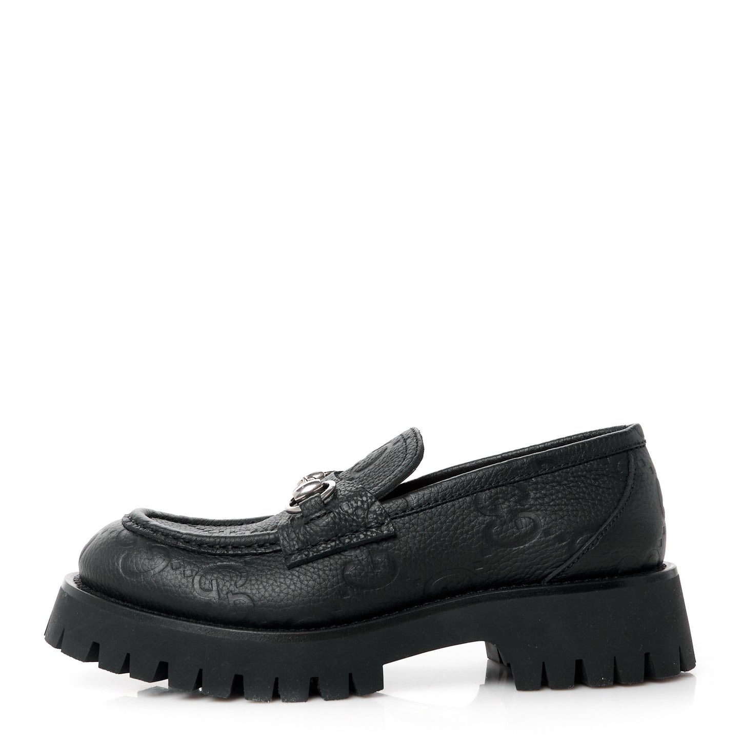 Piuma Calfskin GG Embossed Horsebit Platform Lug Sole 20mm Loafers 37 Black