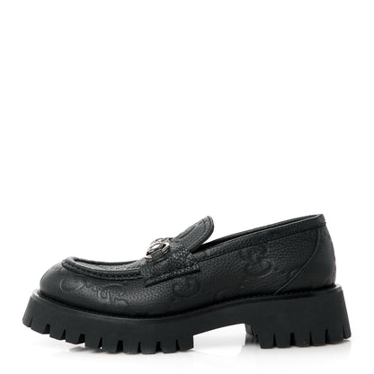 Gucci Piuma Calfskin GG Embossed Horsebit Platform Lug Sole 20mm Loafers 37 Black 1 of 12