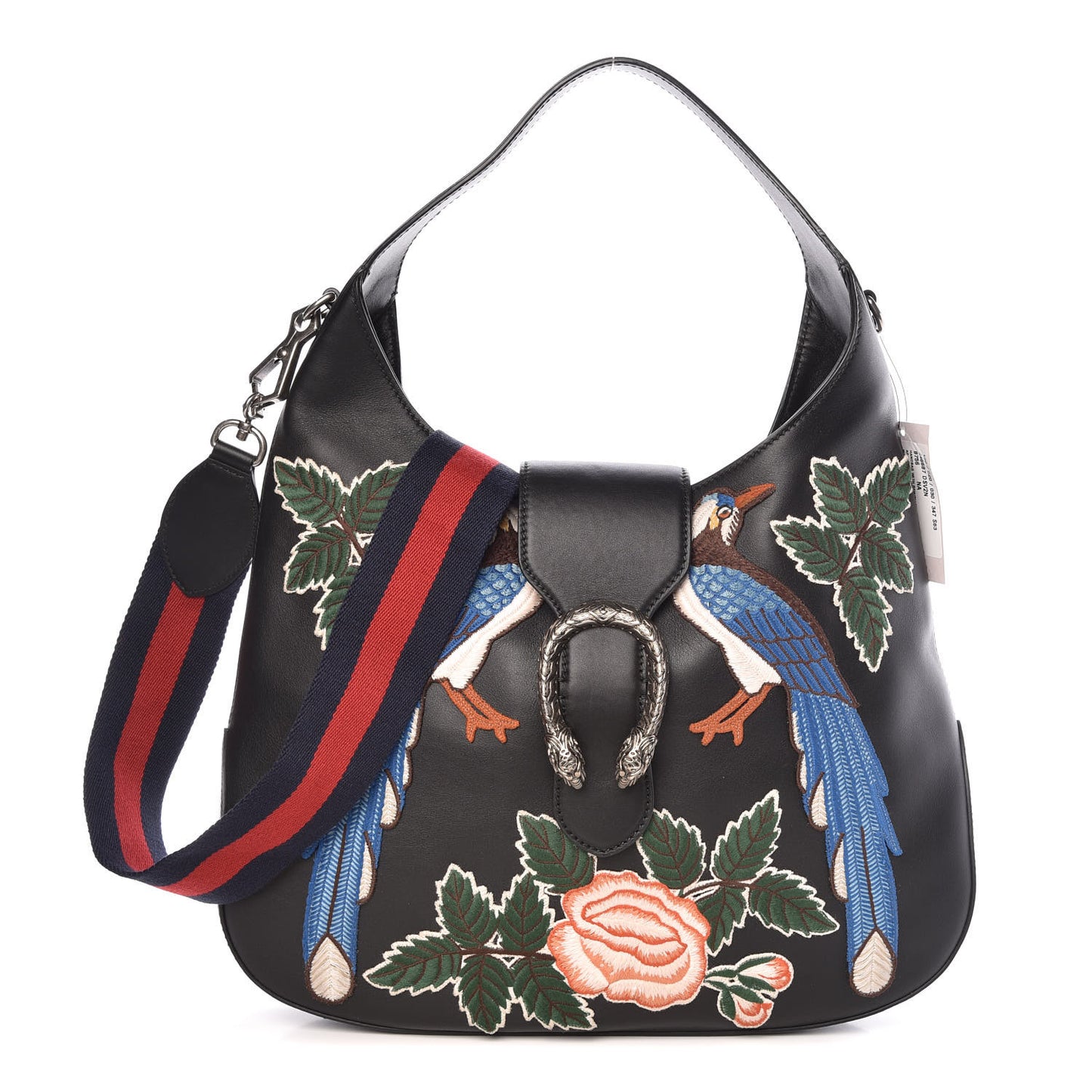 Calfskin Web Garden Collection Embroidered Medium Dionysus Hobo Black