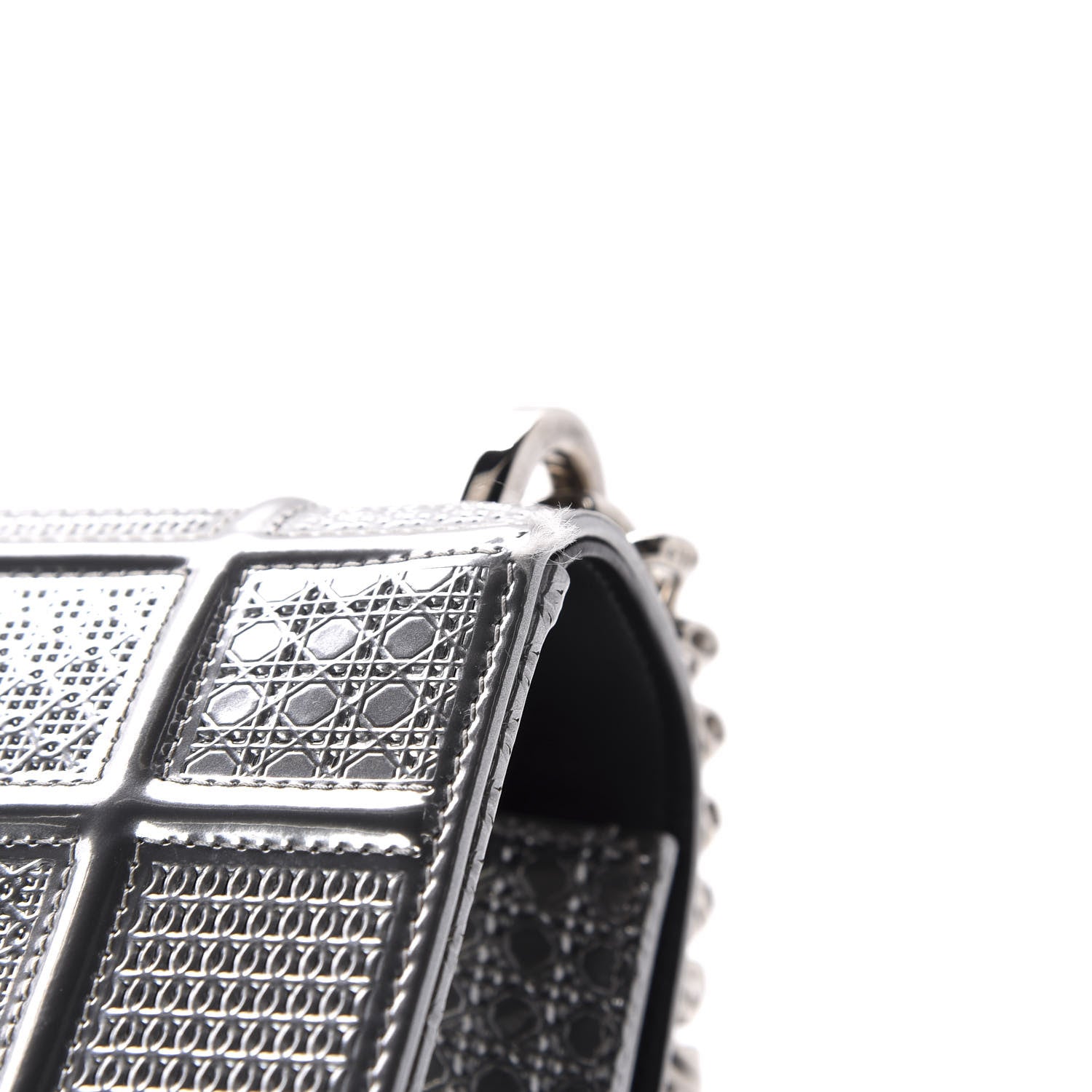 Christian Dior Metallic Patent Micro-Cannage Medium Diorama Flap Bag Silver 7 of 11