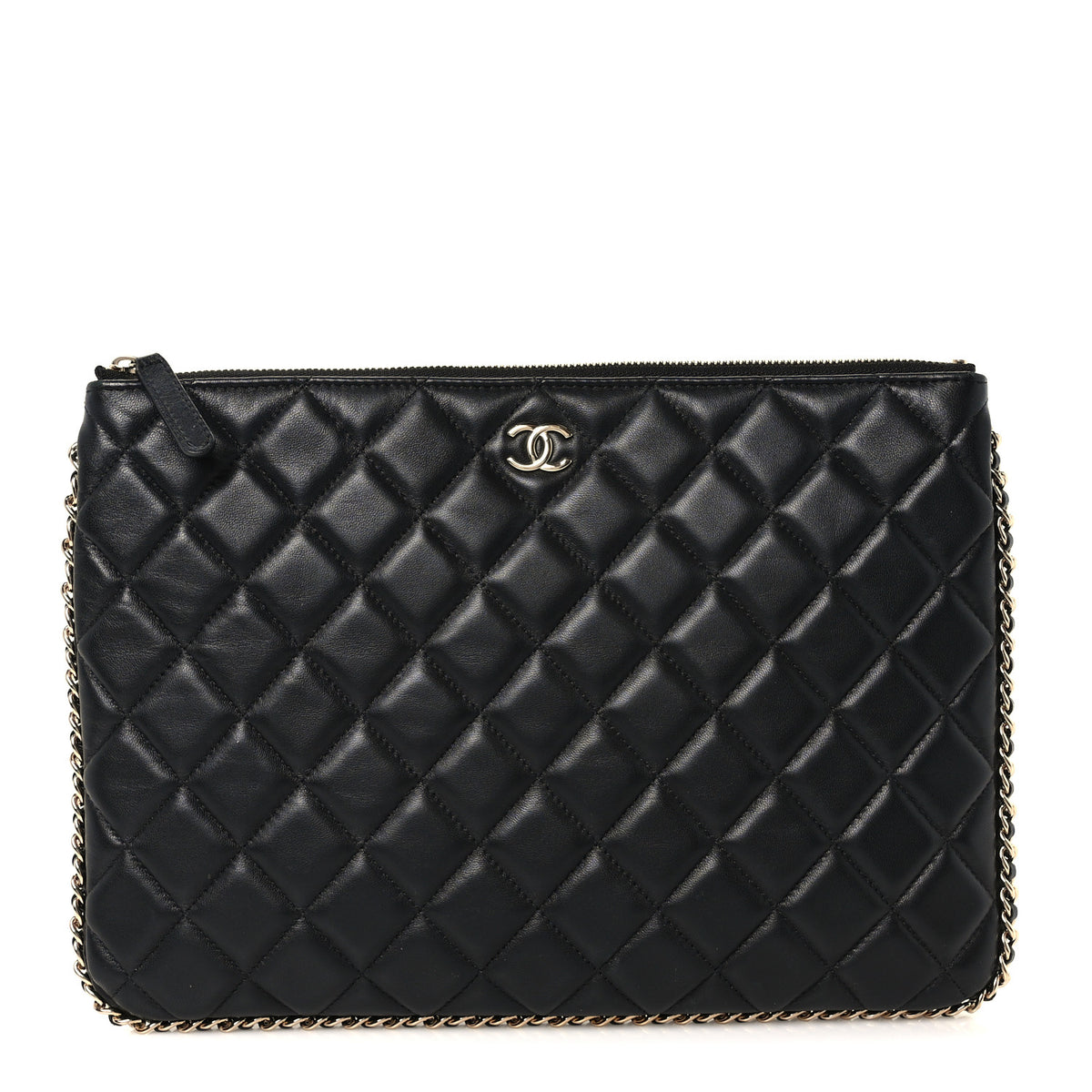 Chanel Lambskin Quilted Chain Around Medium Cosmetic Case Black 1 of 10