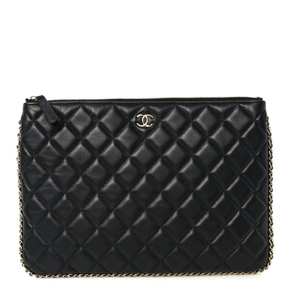 Chanel Lambskin Quilted Chain Around Medium Cosmetic Case Black 1 of 10