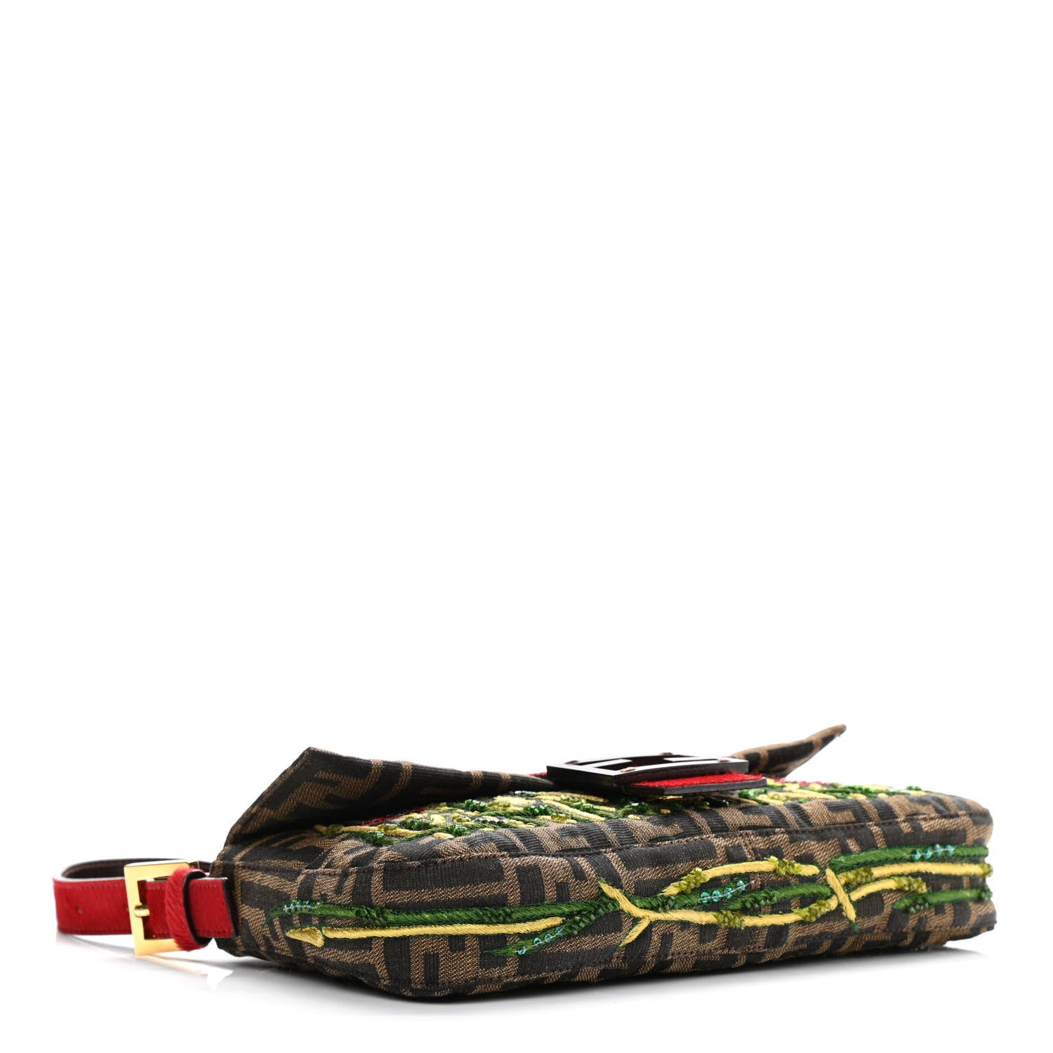 Fendi Zucca Pony Hair Embroidered Baguette Tobacco 4 of 10