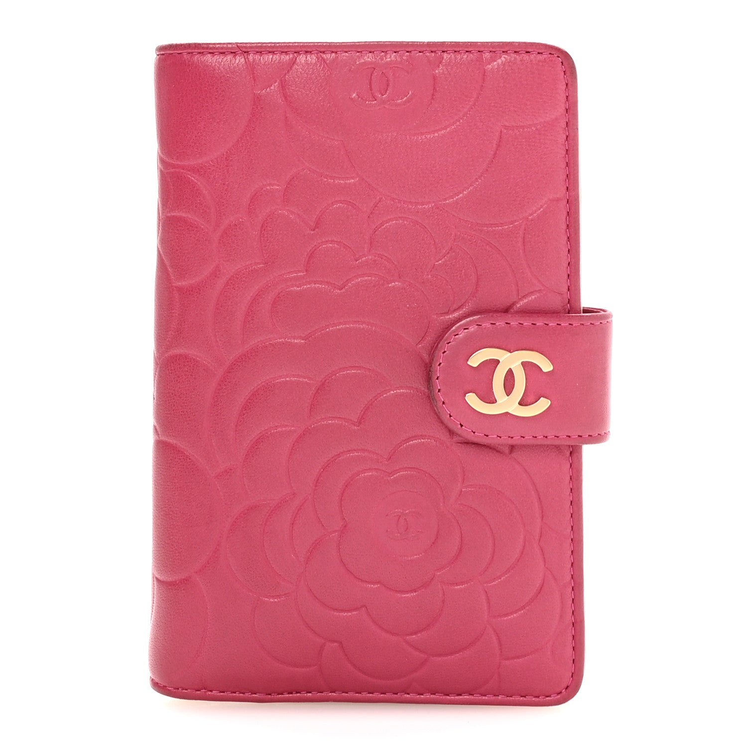 Chanel Lambskin Camellia Embossed L-Zip Pocket Wallet Pink 1 of 9