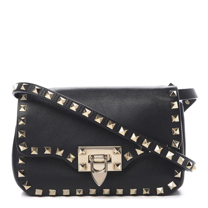 Valentino Garavani Vitello Mini Rockstud Flap Saddle Crossbody Bag Black 1 of 12
