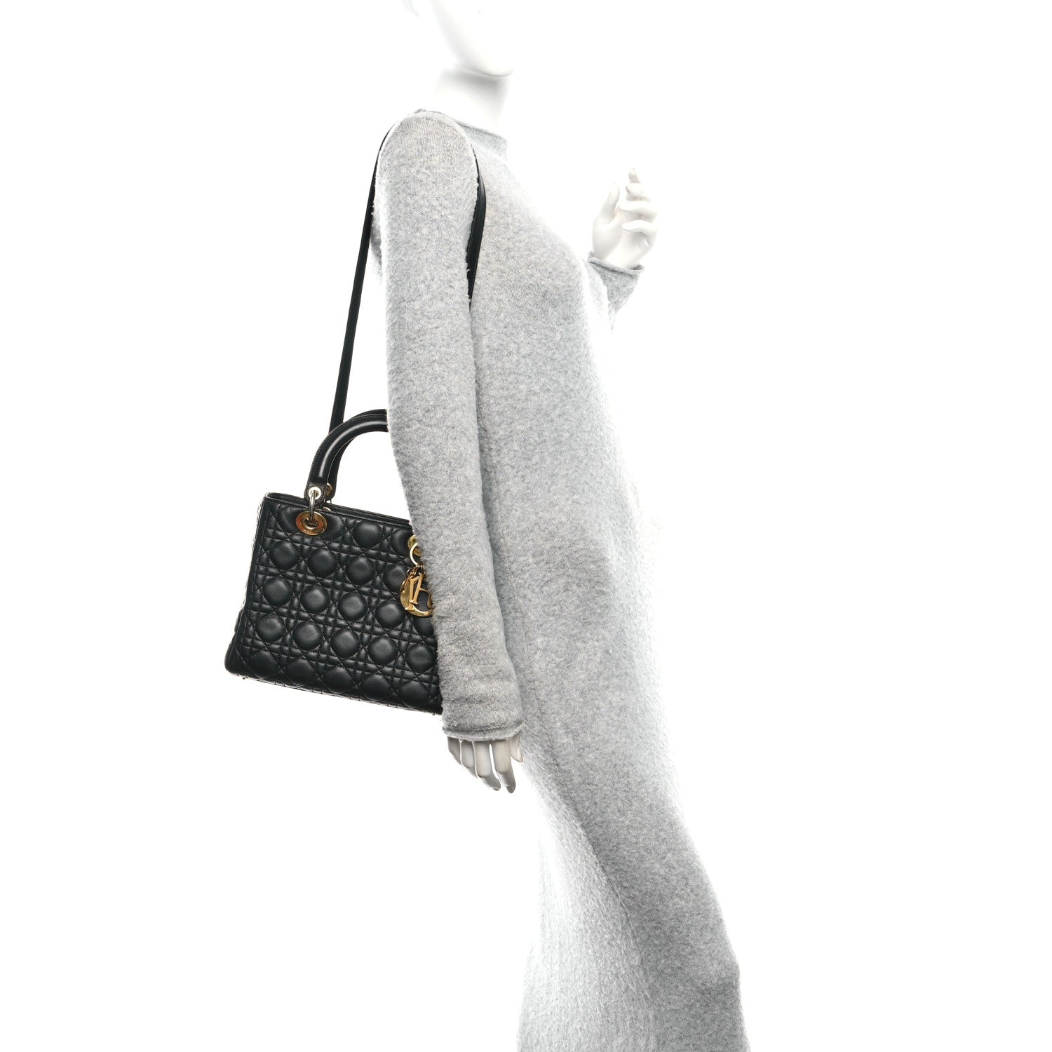 Christian Dior Lambskin Cannage Medium Lady Dior Black 2 of 10