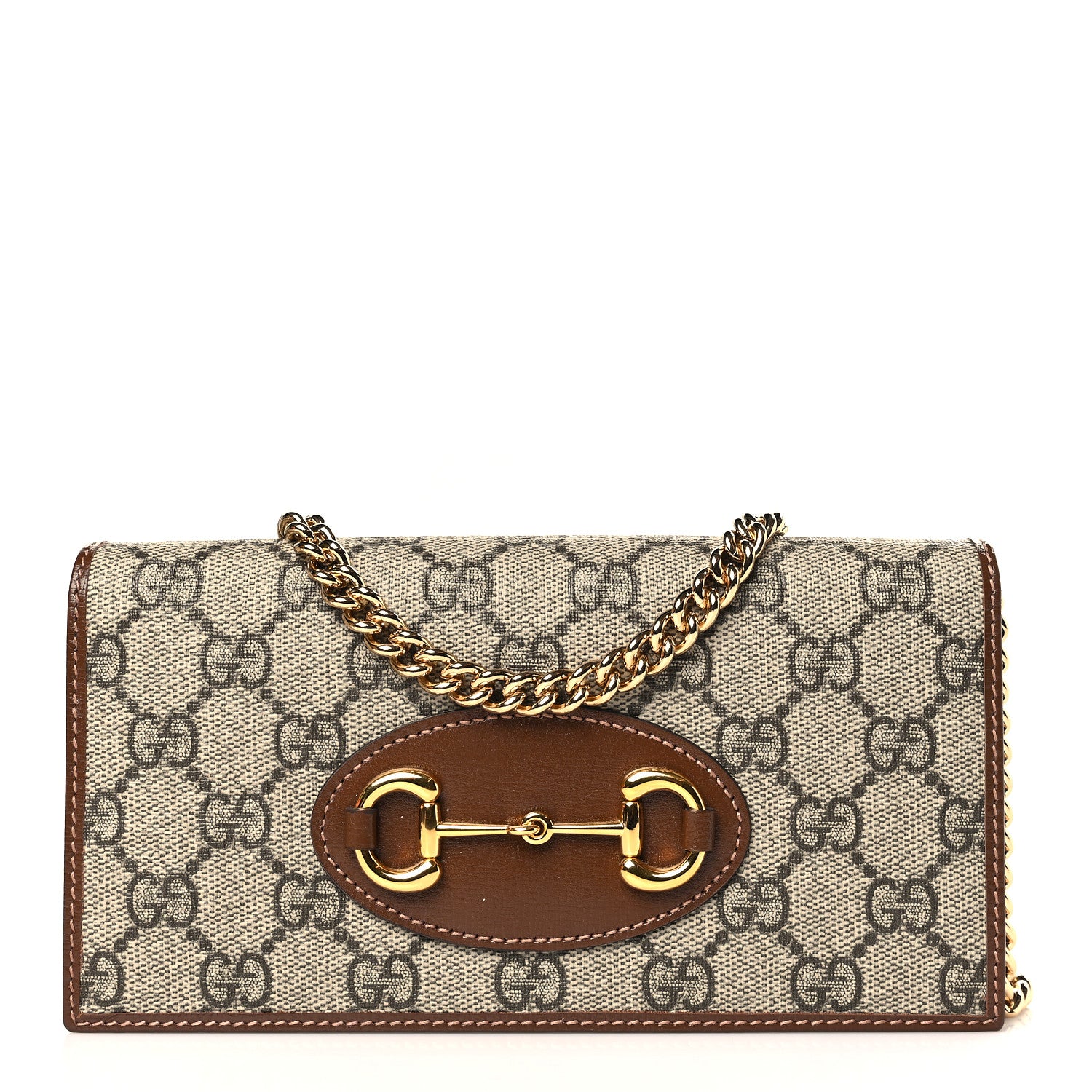 Gucci GG Supreme Monogram Azalea Calfskin Horsebit 1955 Wallet On Chain Beige Ebony Brown Sugar 1 of 10