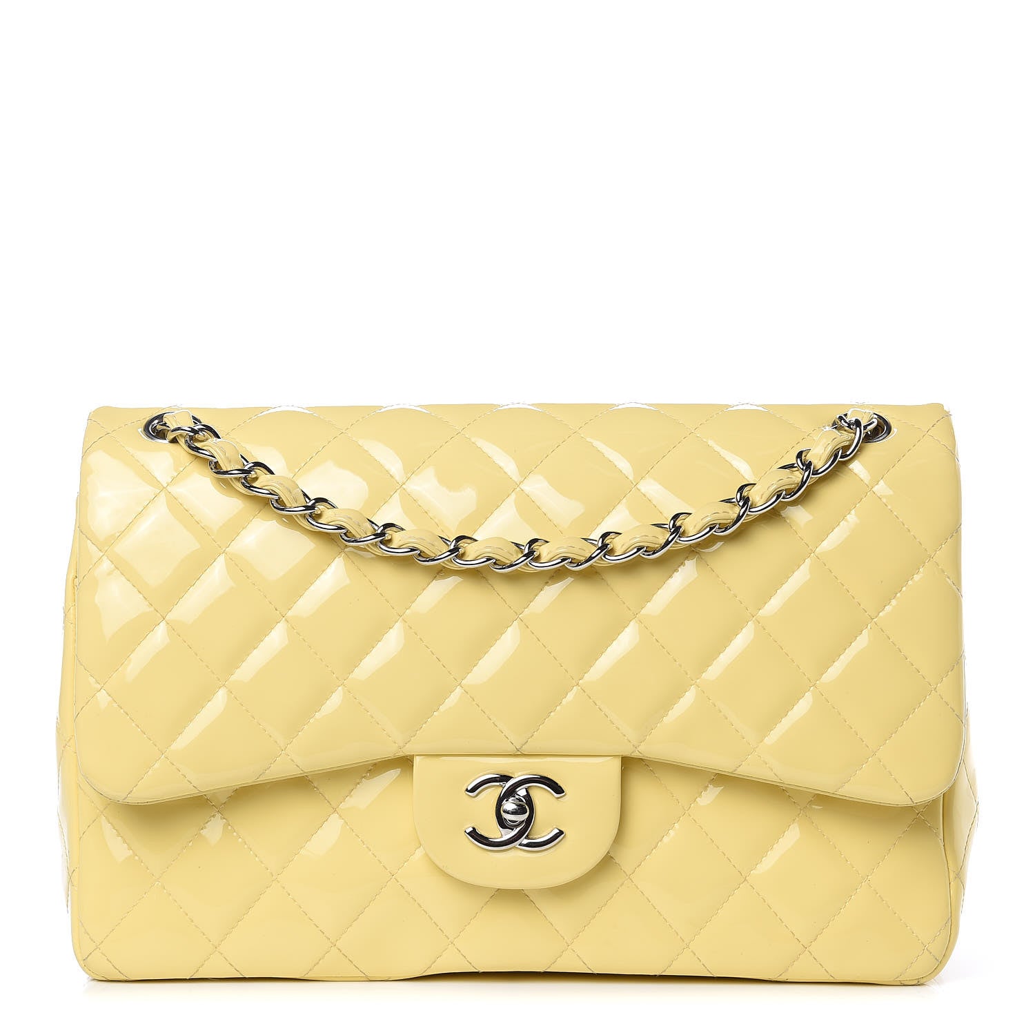 Chanel Patent Quilted Jumbo Double Flap Yellow 1 of 16