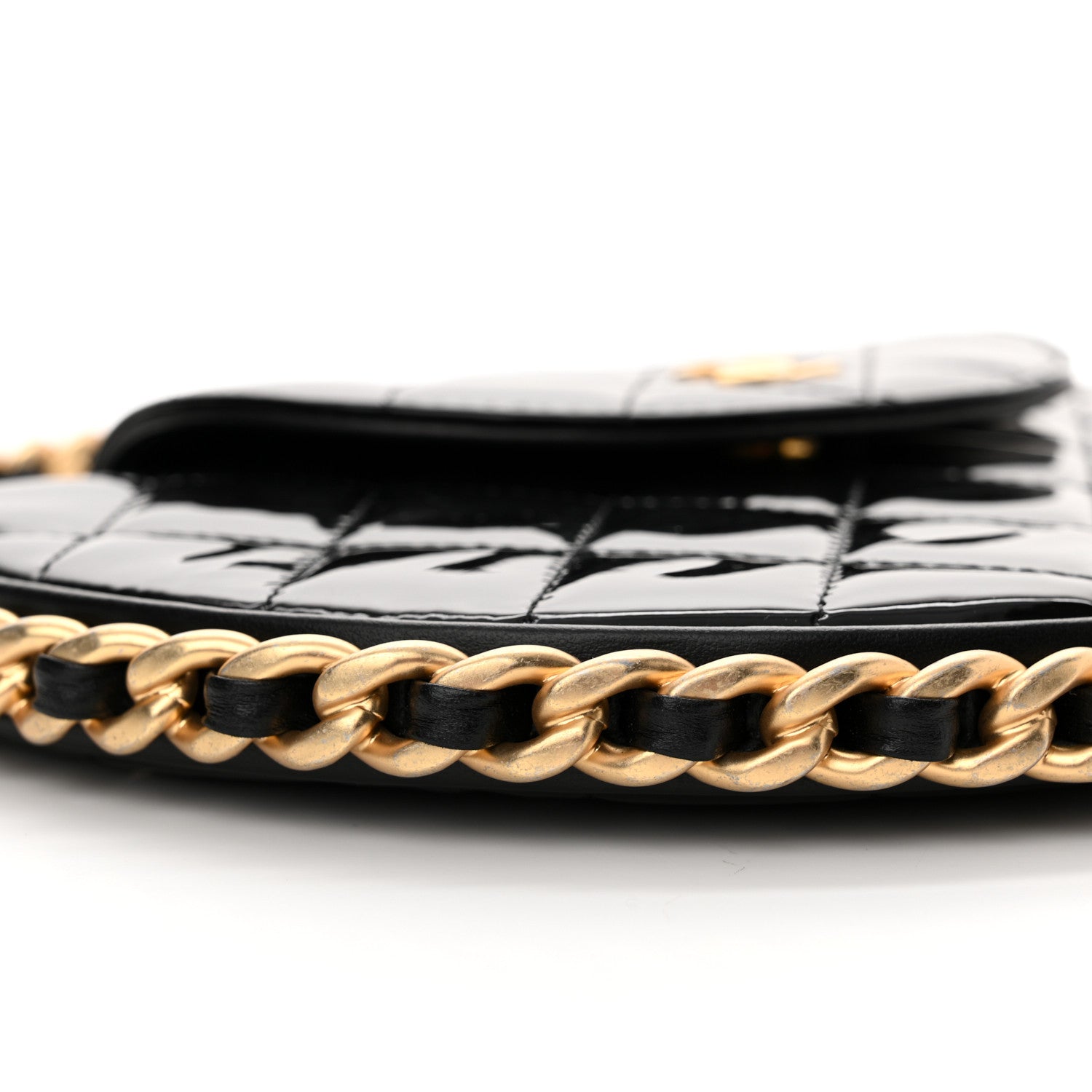 Chanel Patent Calfskin Quilted Chain Hoop Bag Black 9 of 11