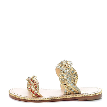 Christian Louboutin Calfskin Braided Normandie Flat Slide Sandals 37 Gold 1 of 8