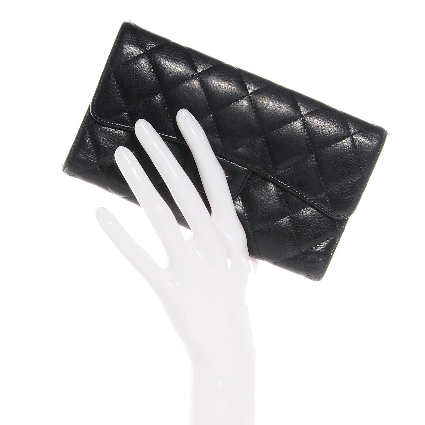 Caviar Quilted Long Flap Wallet Black
