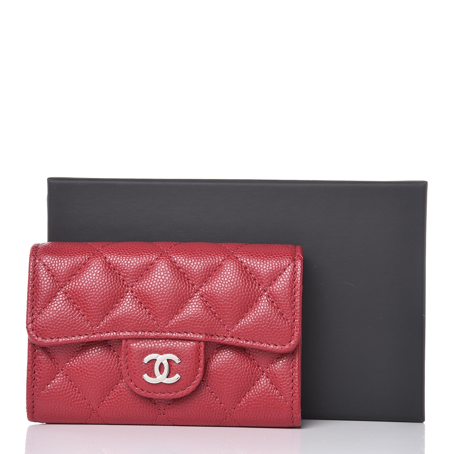 Chanel Caviar Quilted Flap Card Holder Wallet Red 9 of 9