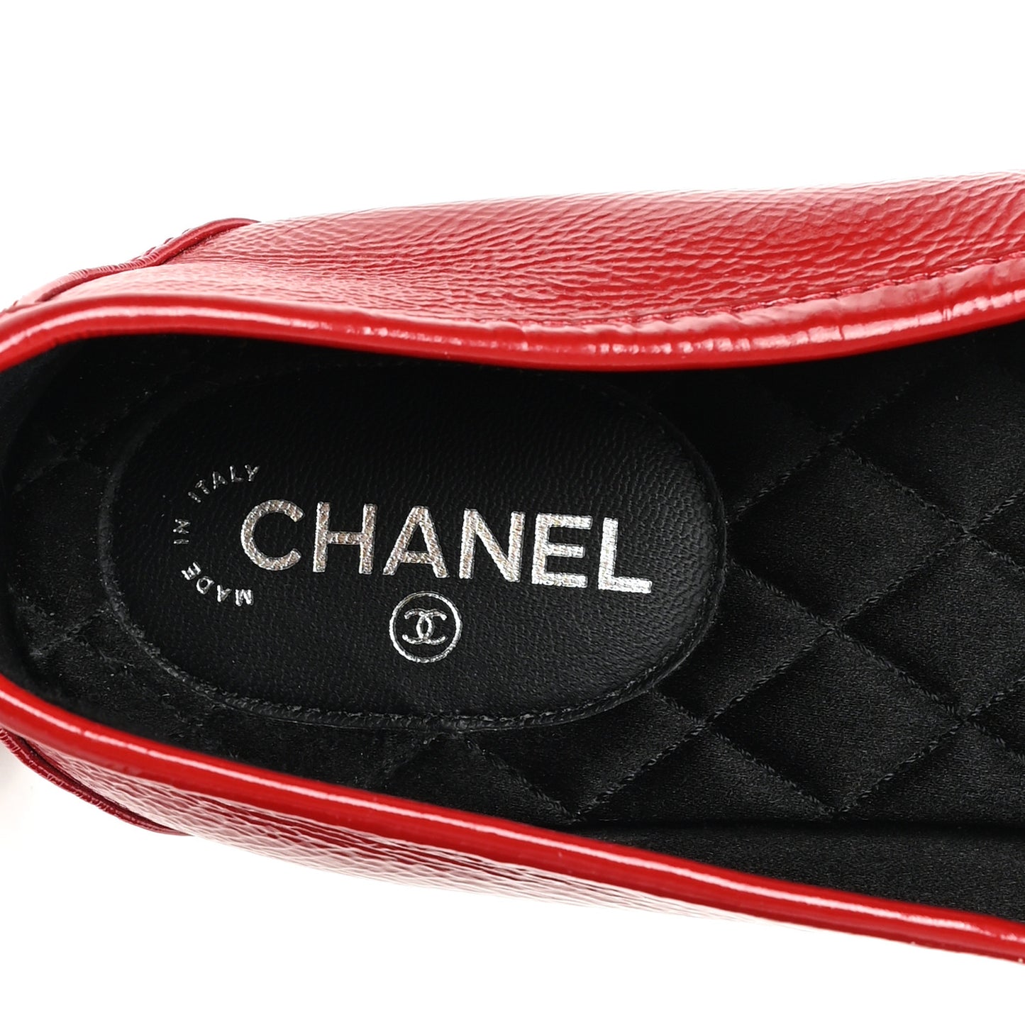 Crackled Patent Calfskin CC Chain Moccasin Loafers 39 Red