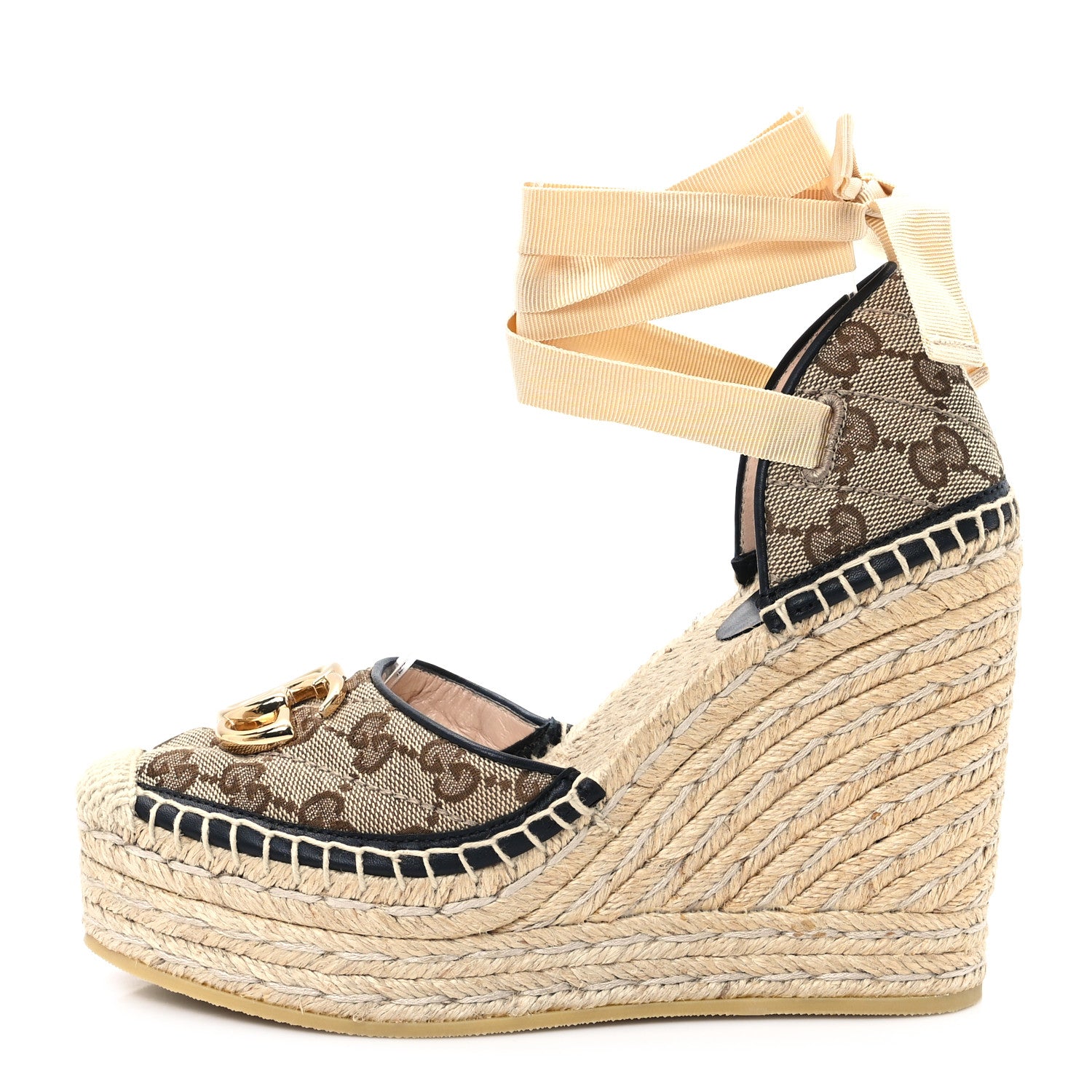 Gucci Monogram Matelasse GG Marmont Ankle Wrap Platform 35/120mm Espadrille Wedges 35 Beige Ebony Black Sand Storm 1 of 10