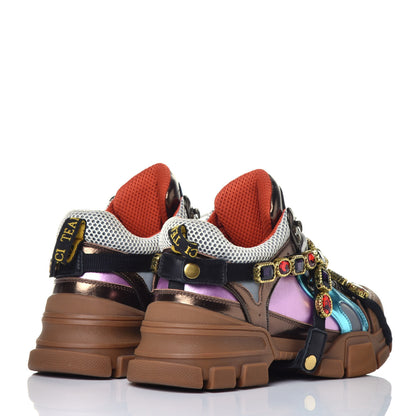Gucci X SEGA Metallic Calfskin Mesh Removable Crystals Womens Flashtrek Sneakers 42 Rame Mystic White Lago 4 of 8
