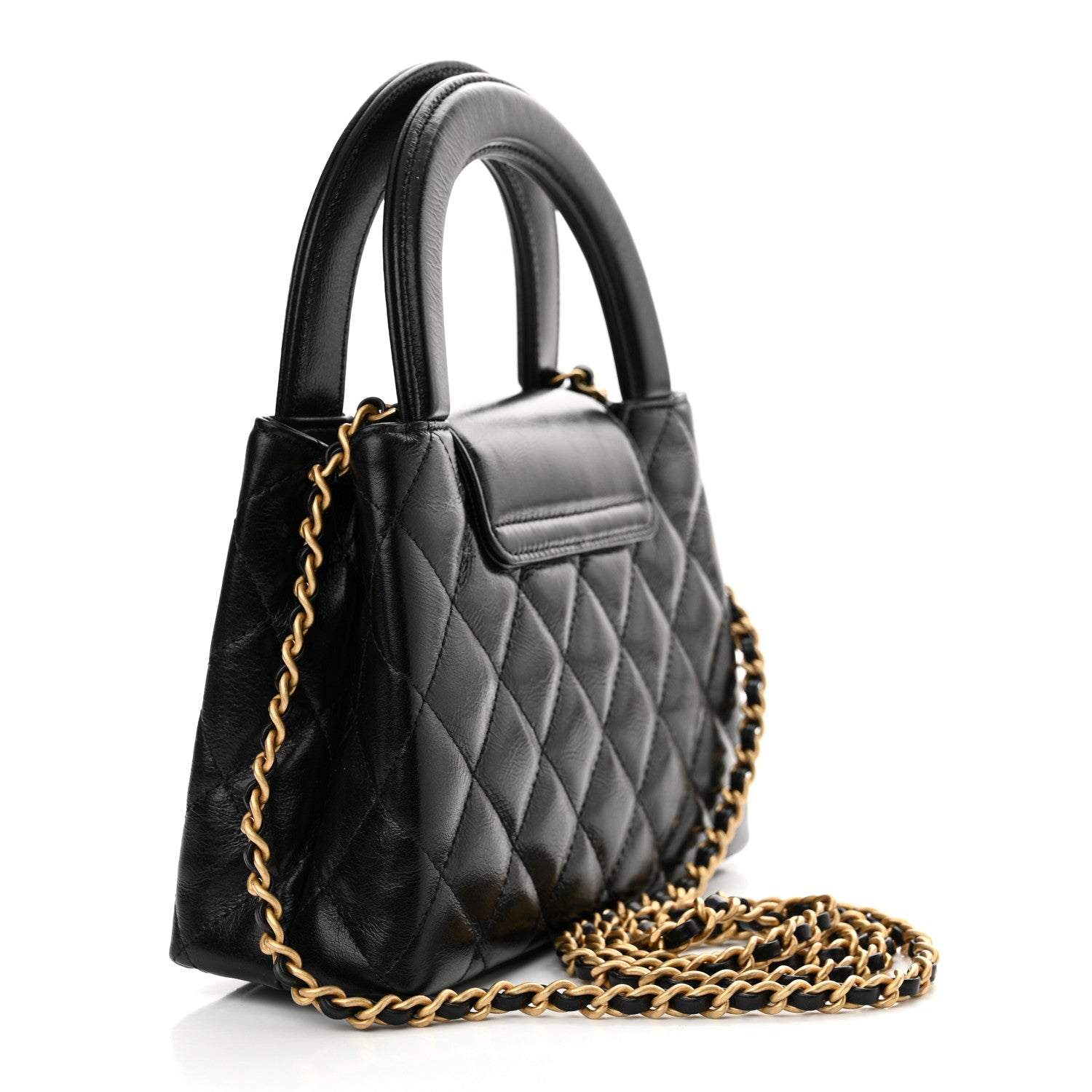 Chanel Shiny Aged Calfskin Quilted Nano Kelly Shopper Black 3 of 11