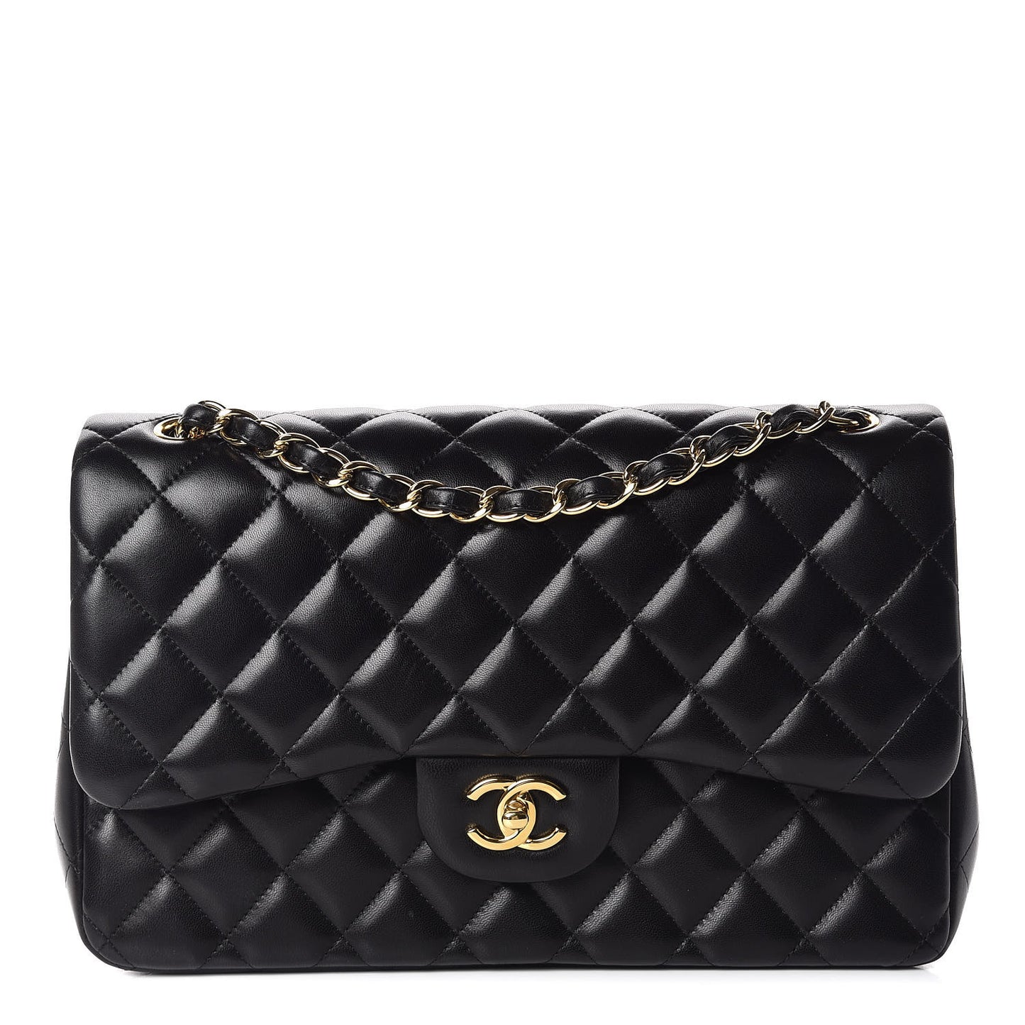 Lambskin Quilted Jumbo Double Flap Black