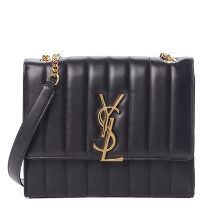 Saint Laurent Lambskin Matelasse Monogram Vicky Chain Wallet Black 1 of 14
