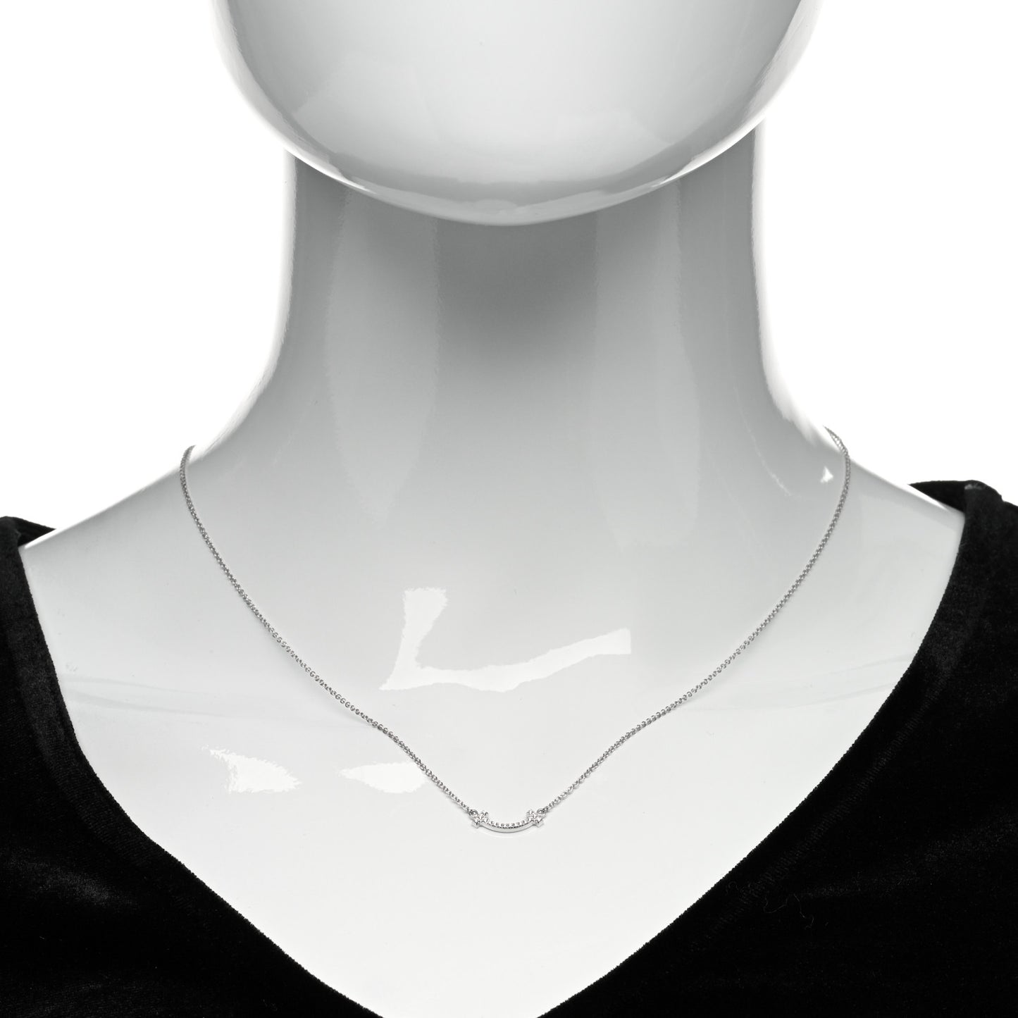 18K White Gold Diamond Mini T Smile Pendant Necklace