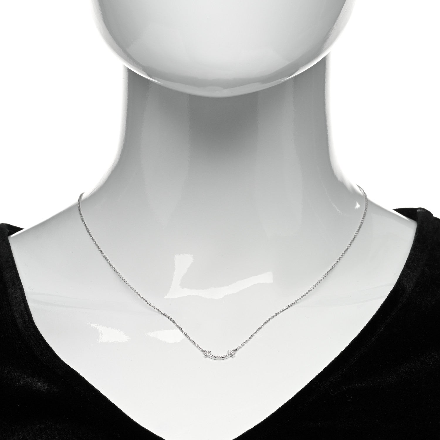 Tiffany 18K White Gold Diamond Mini T Smile Pendant Necklace 2 of 6