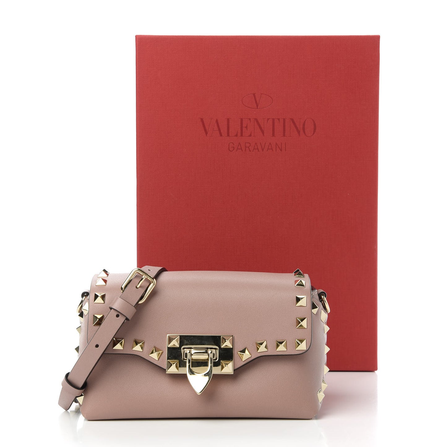 Calfskin Mini Rockstud Crossbody Bag Poudre