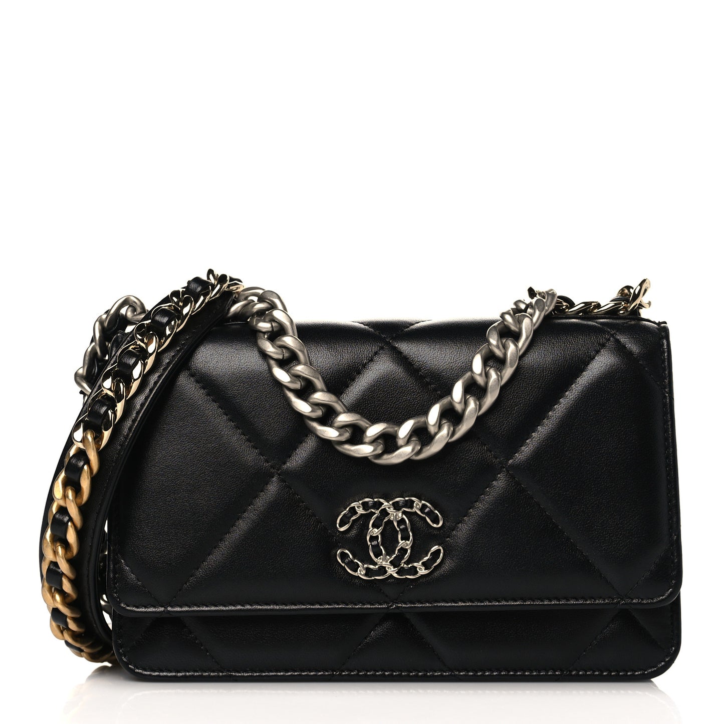 Lambskin Quilted Chanel 19 Wallet On Chain WOC Black