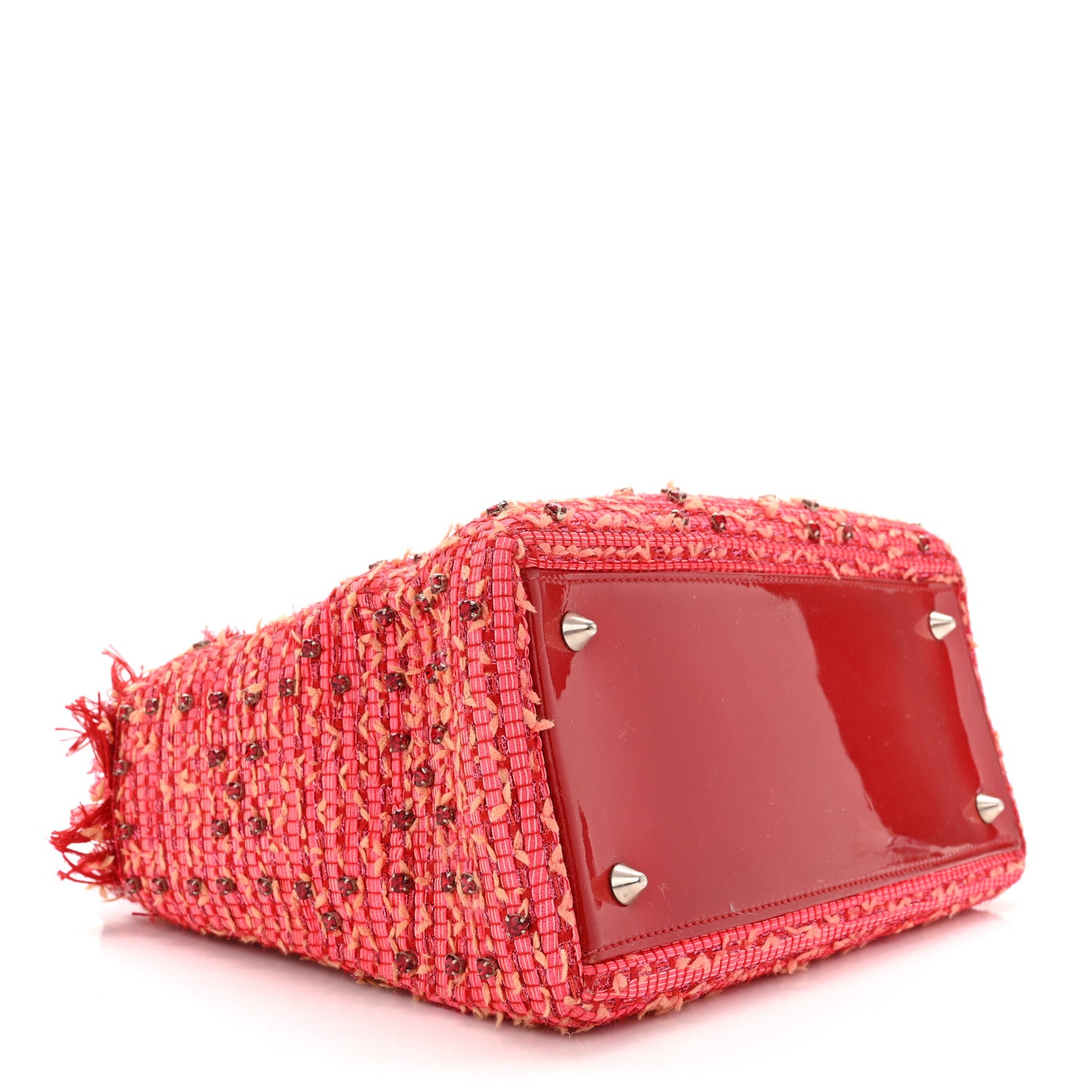 Christian Dior Tweed Fringe Rhinestone Medium Lady Dior Red 4 of 10