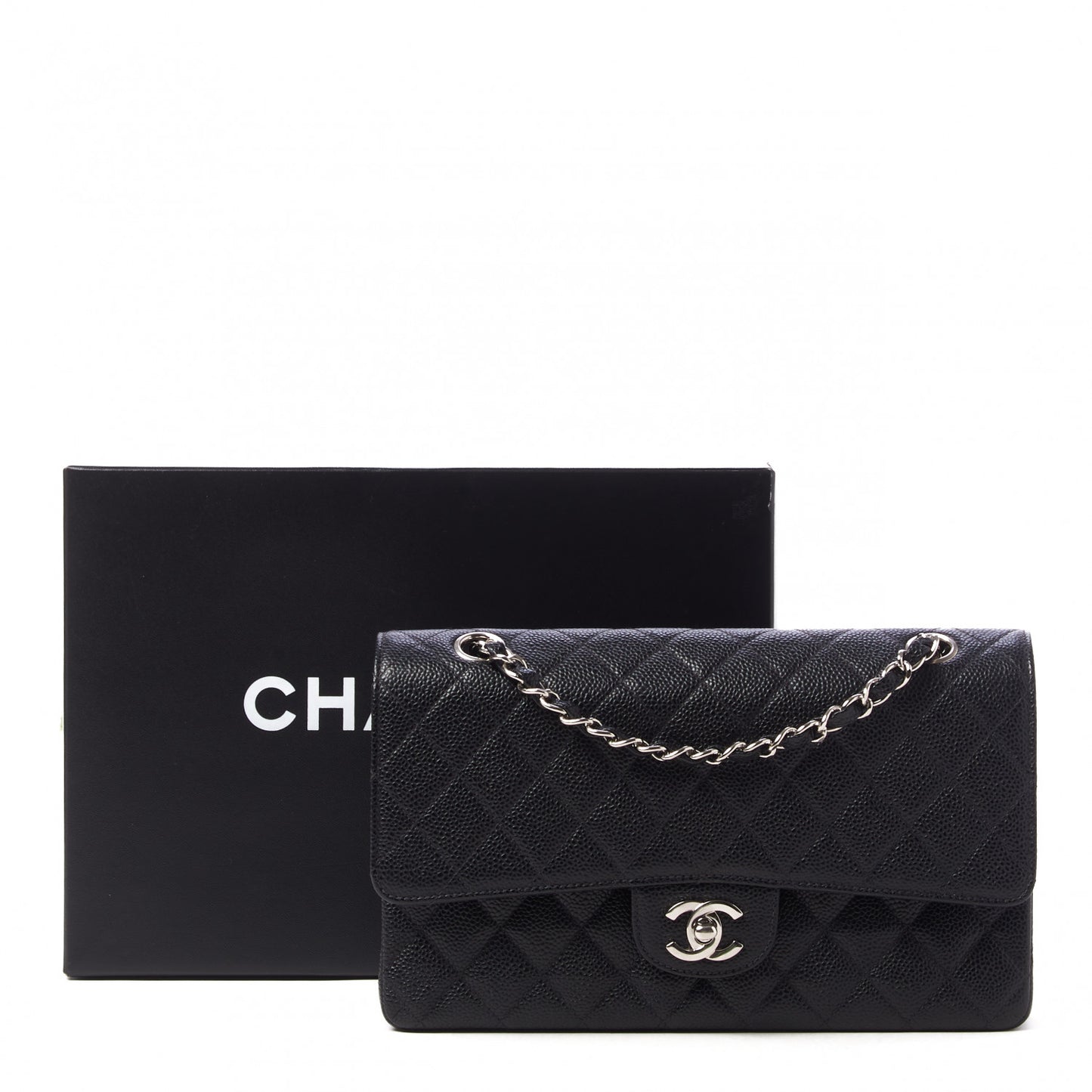 Caviar Quilted Medium Double Flap Black