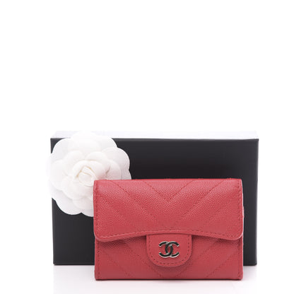 Chanel Caviar Chevron Quilted Flap Card Holder Red 9 of 9