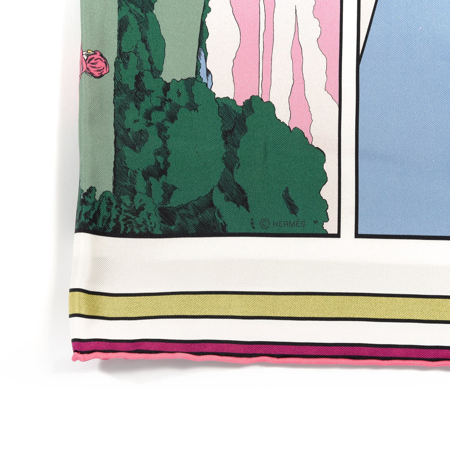 Hermes Silk Carre Wow Double Face Scarf 90 Rose Vert Rose Framboise 6 of 6