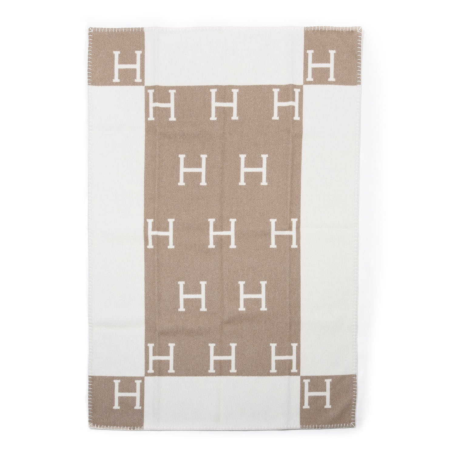 Hermes Wool Cashmere Avalon Baby Blanket Noisette Moyen White 2 of 3