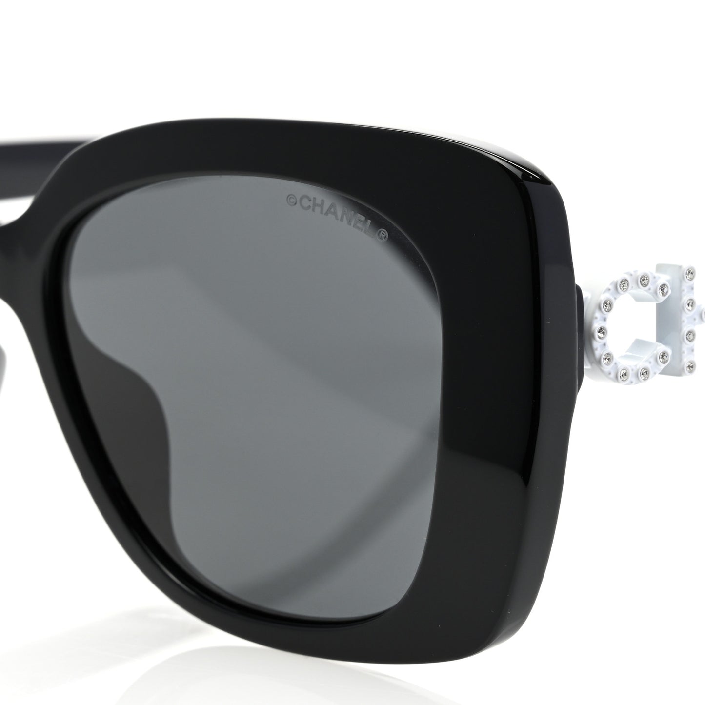 Acetate Strass Polarized Square Sunglasses 5422-B-A Black White