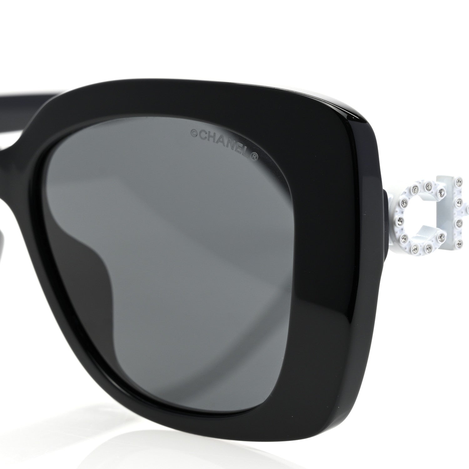 Chanel Acetate Strass Polarized Square Sunglasses 5422-B-A Black White 5 of 8