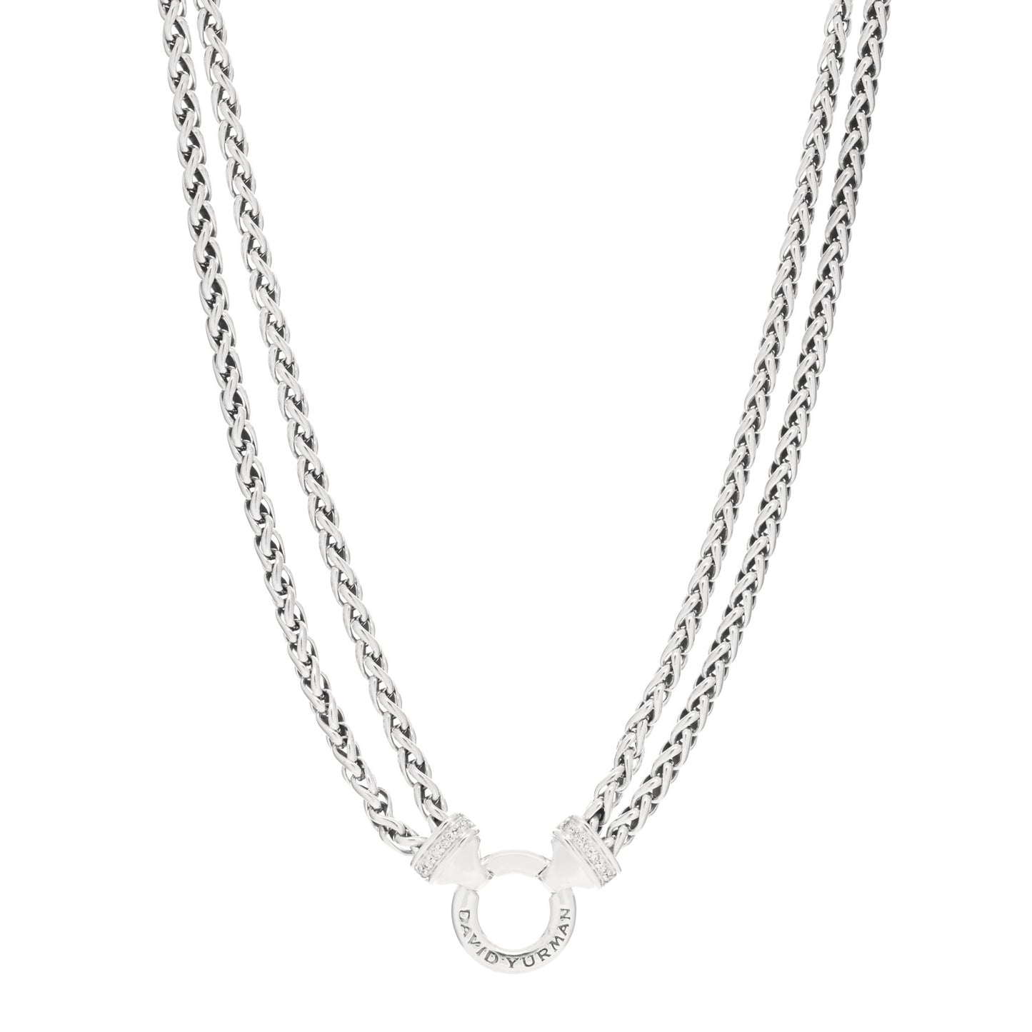 Sterling Silver Diamond 18mm Double Wheat Chain Necklace
