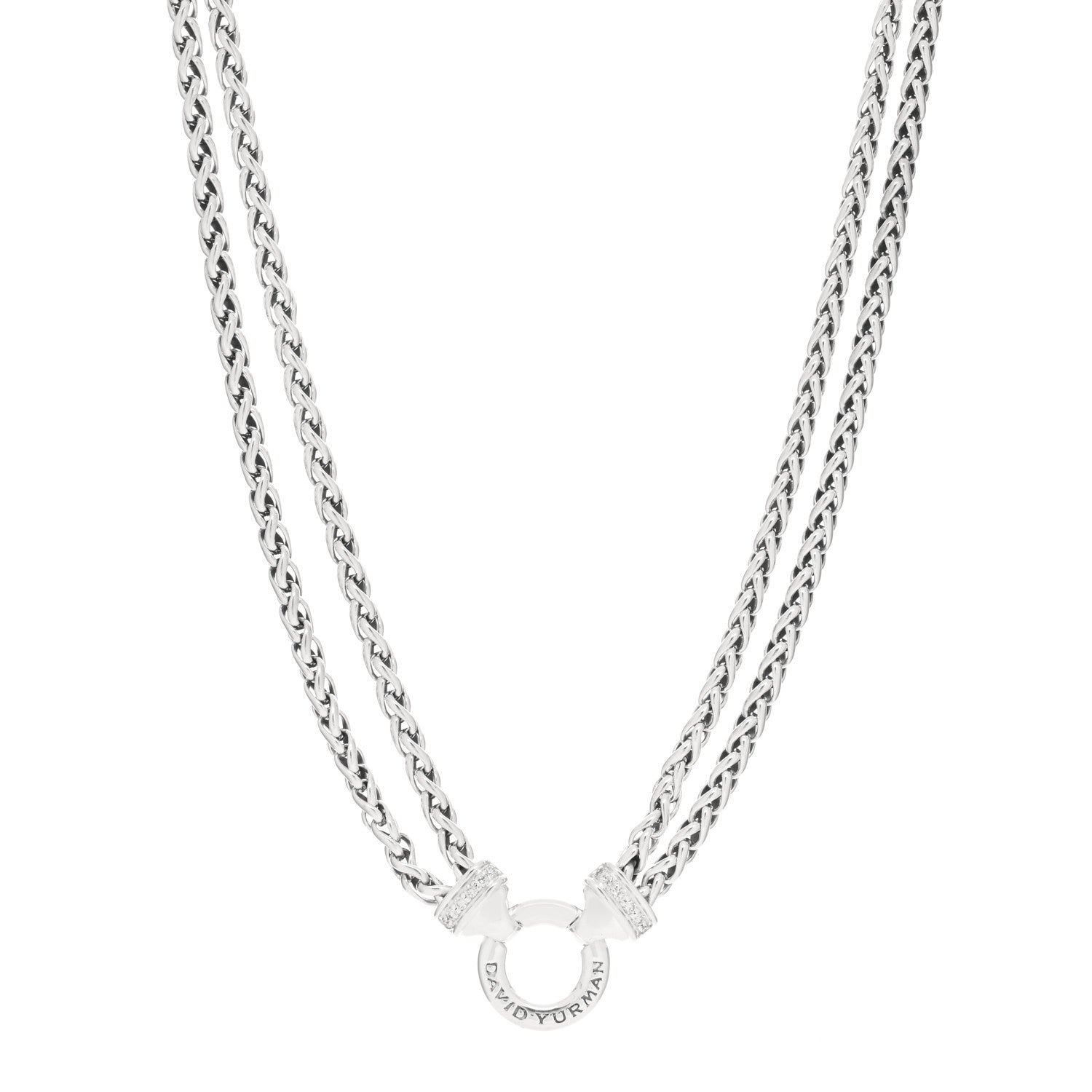 David Yurman Sterling Silver Diamond 18mm Double Wheat Chain Necklace 1 of 3