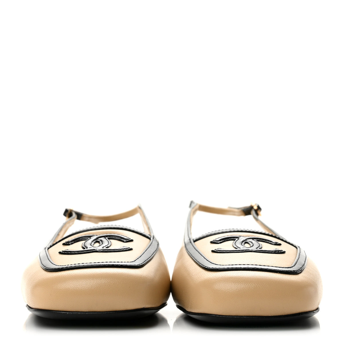 Lambskin Patent Calfskin CC Slingback Sandals 39 Beige Black
