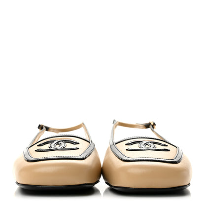 Chanel Lambskin Patent Calfskin CC Slingback Sandals 39 Beige Black 3 of 9
