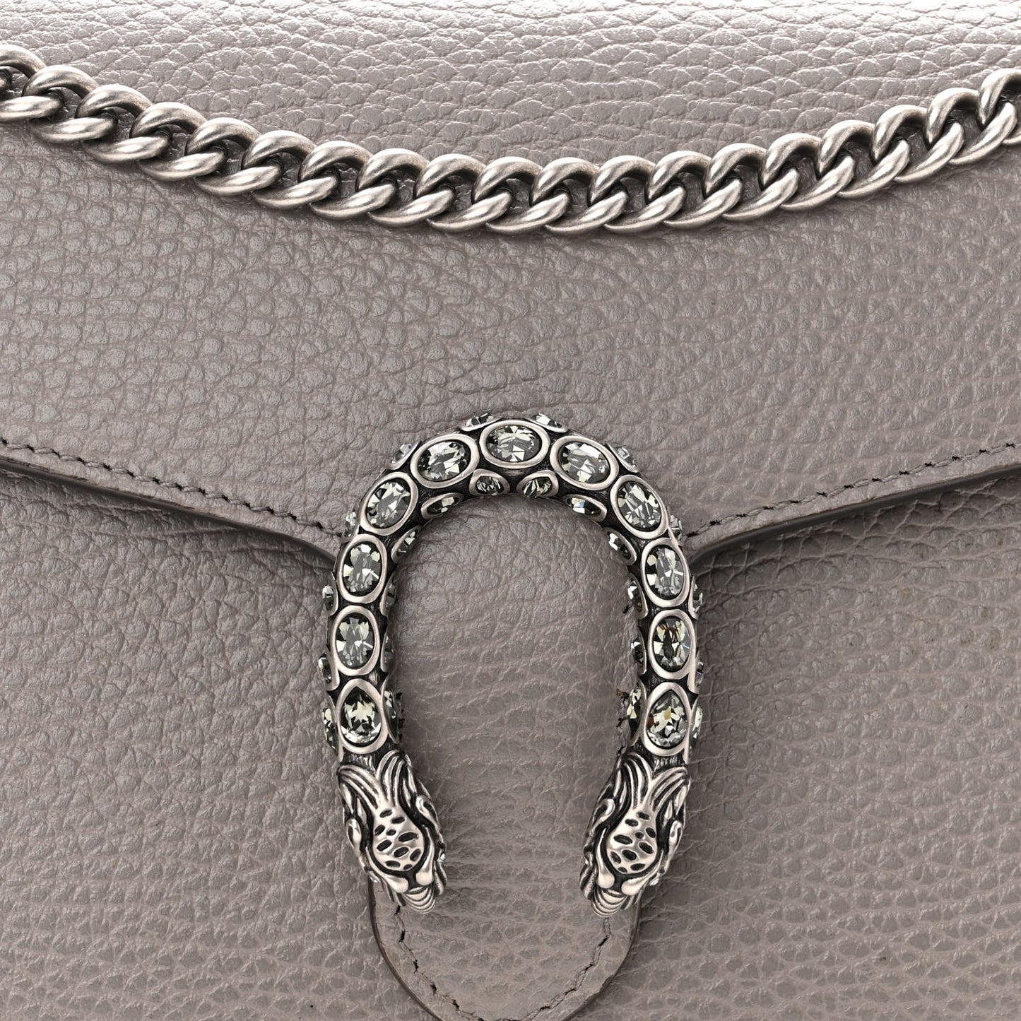 Dollar Calfskin Crystal Mini Dionysus Chain Wallet Dusty Grey Black Diamond